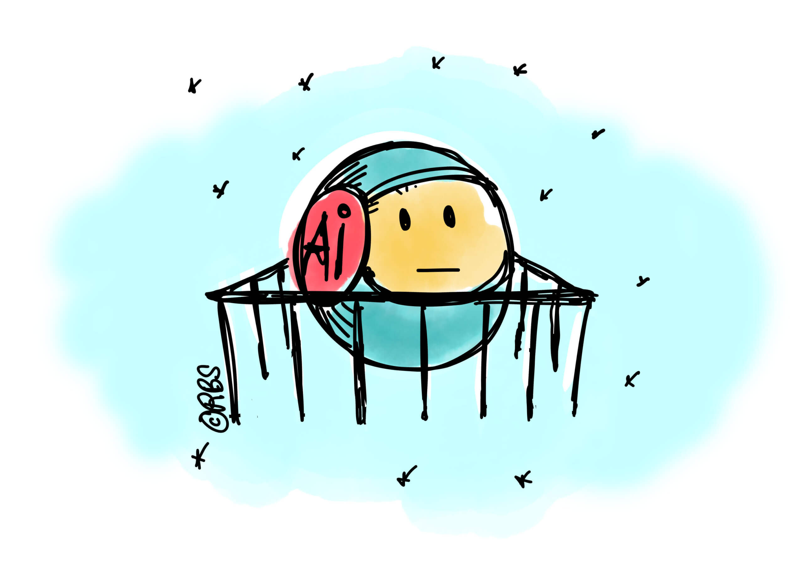 illustratie bal "AI" binnen een hek