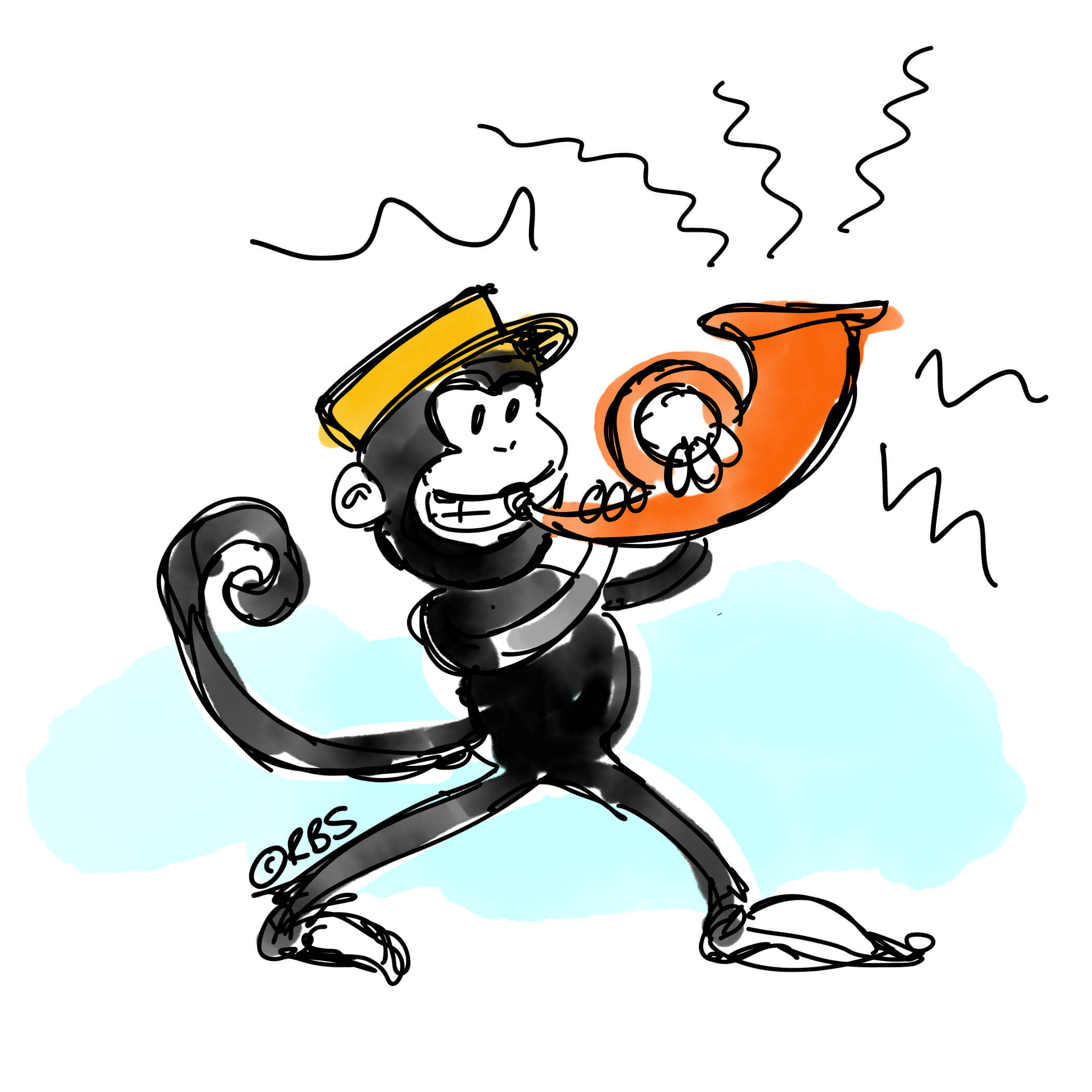 illustratie van de mailchimp aap die op de laposta hoorn blaast