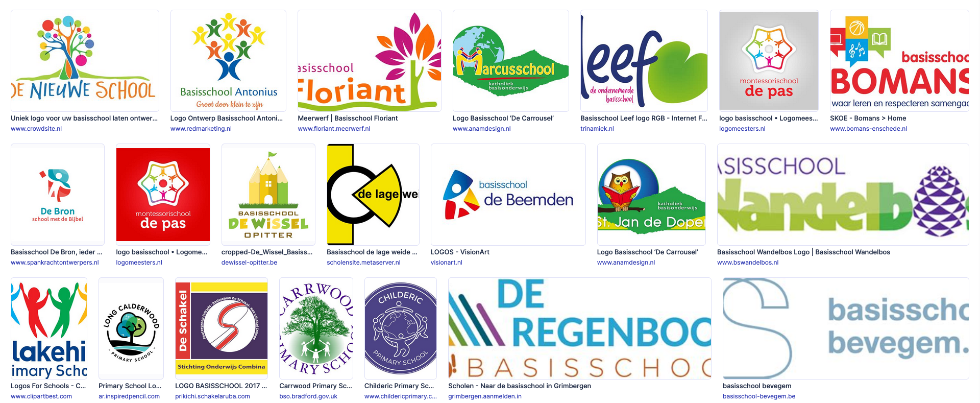 google search met allemaal schoollogo's.